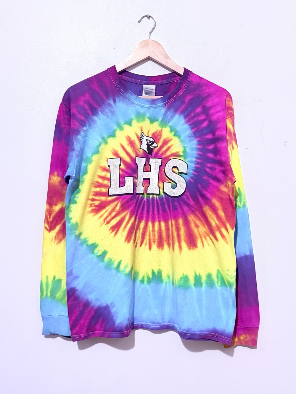 Gildan Tie-Dye Long Sleeve Shirt in Yellow, Purple, Blue, Green